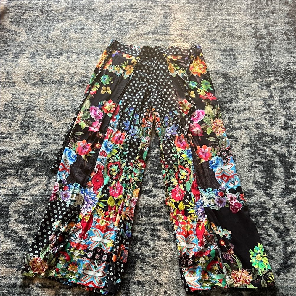 Johnny Was Floral Wide Leg Pants - Black and Multicolor